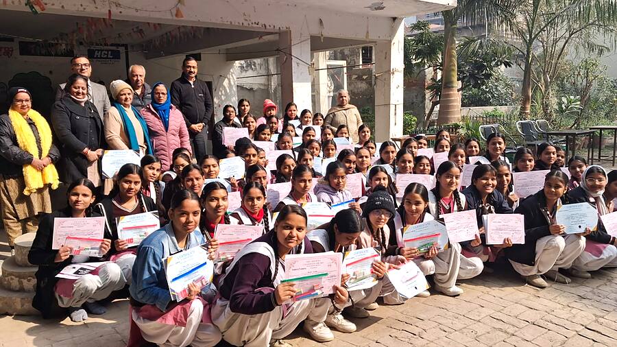 Students participating in a school partnership activity